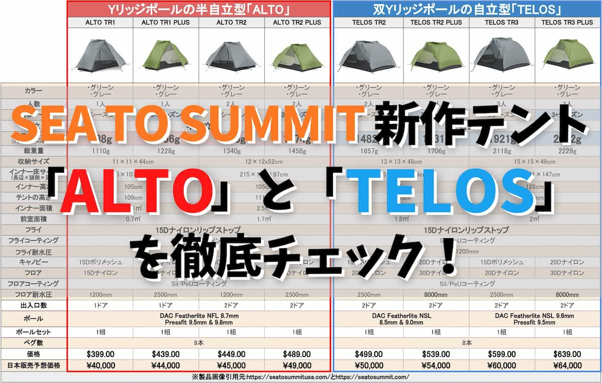 SEA TO SUMMIT 新作テント 「ALTO」と「TELOS」 徹底チェック