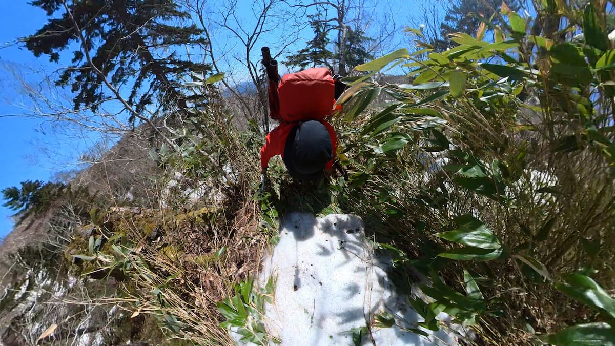 残雪の空沼岳を金山林道コース1000mの急登