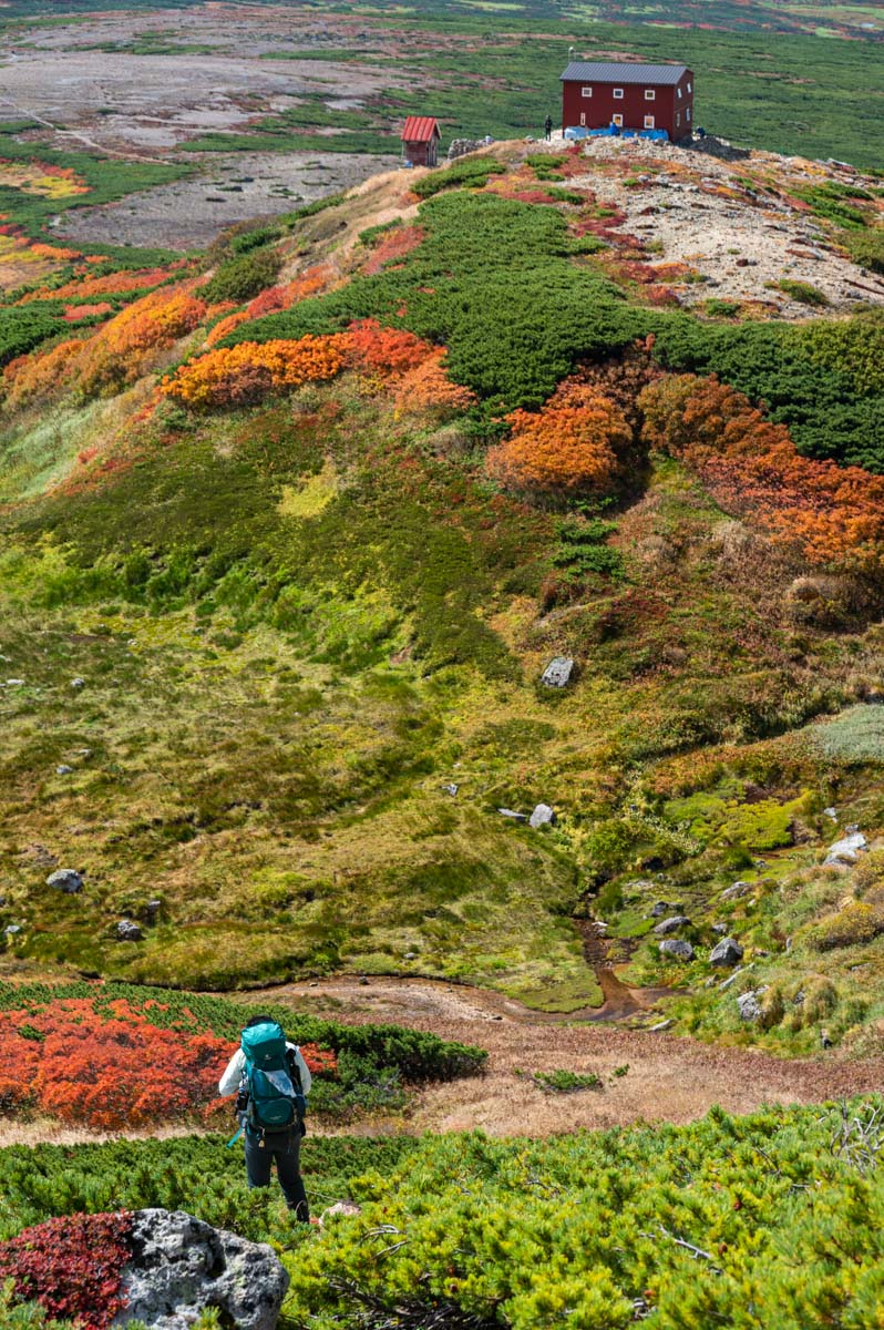 白雲岳避難小屋と紅葉