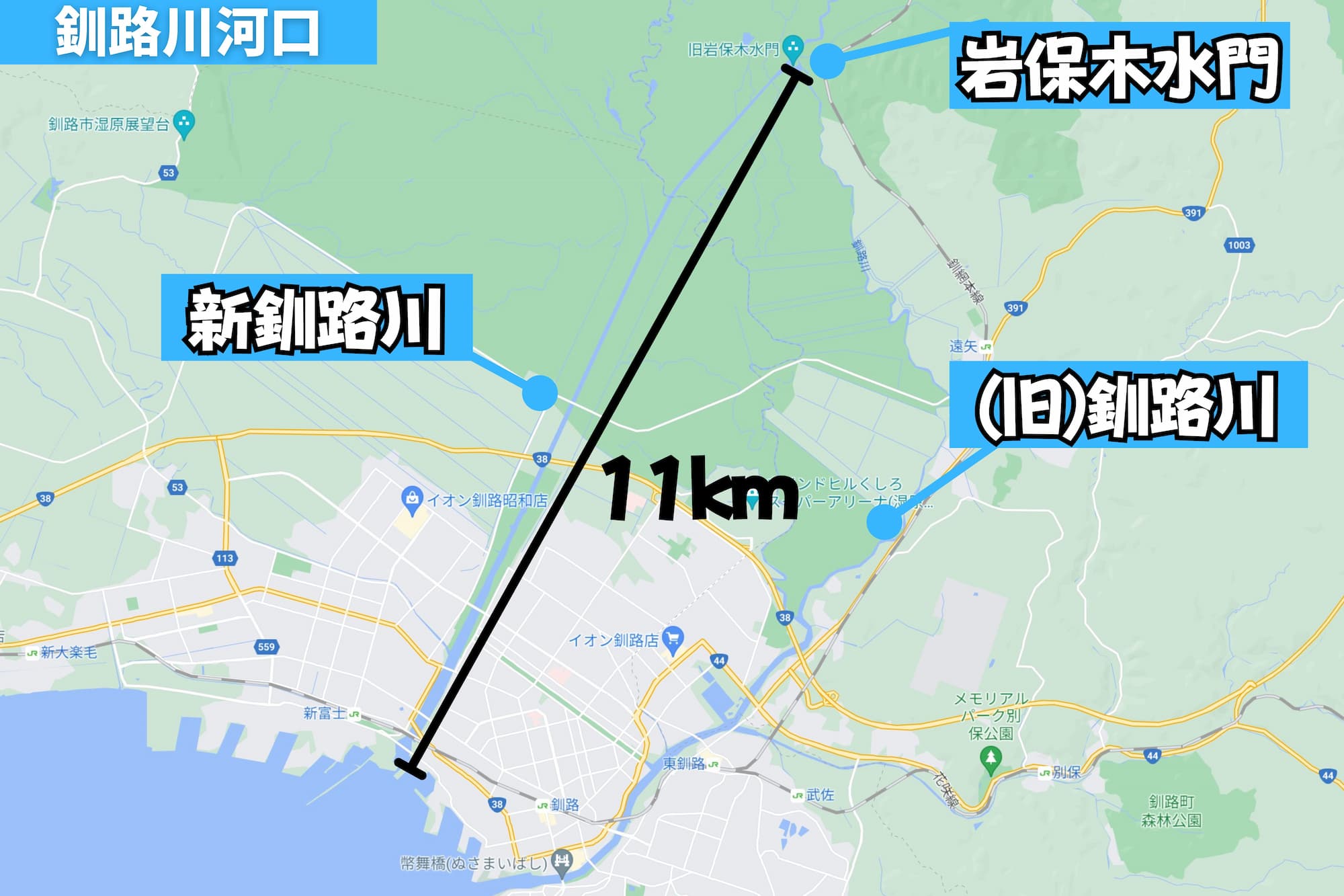 新釧路川の河口11kmの地図
